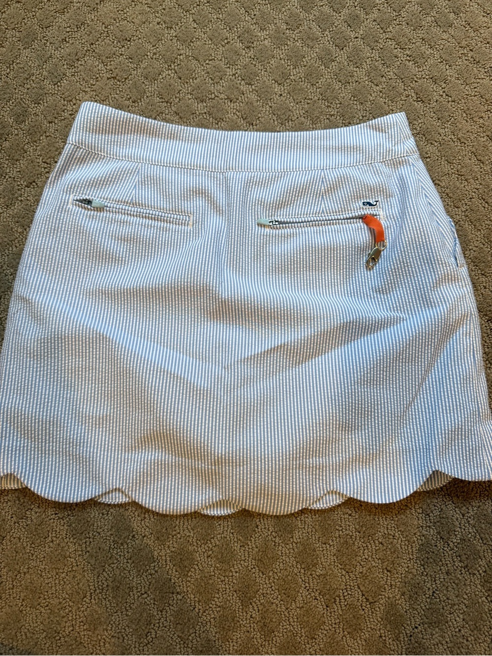 Vineyard Vines White and Light Blue Striped Scalloped Hem Mini Skirt - Picture 2 of 6